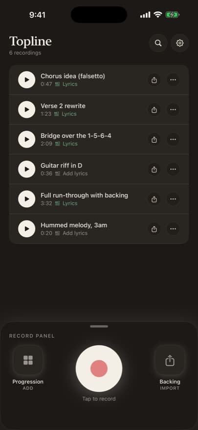 The same home screen in dark mode